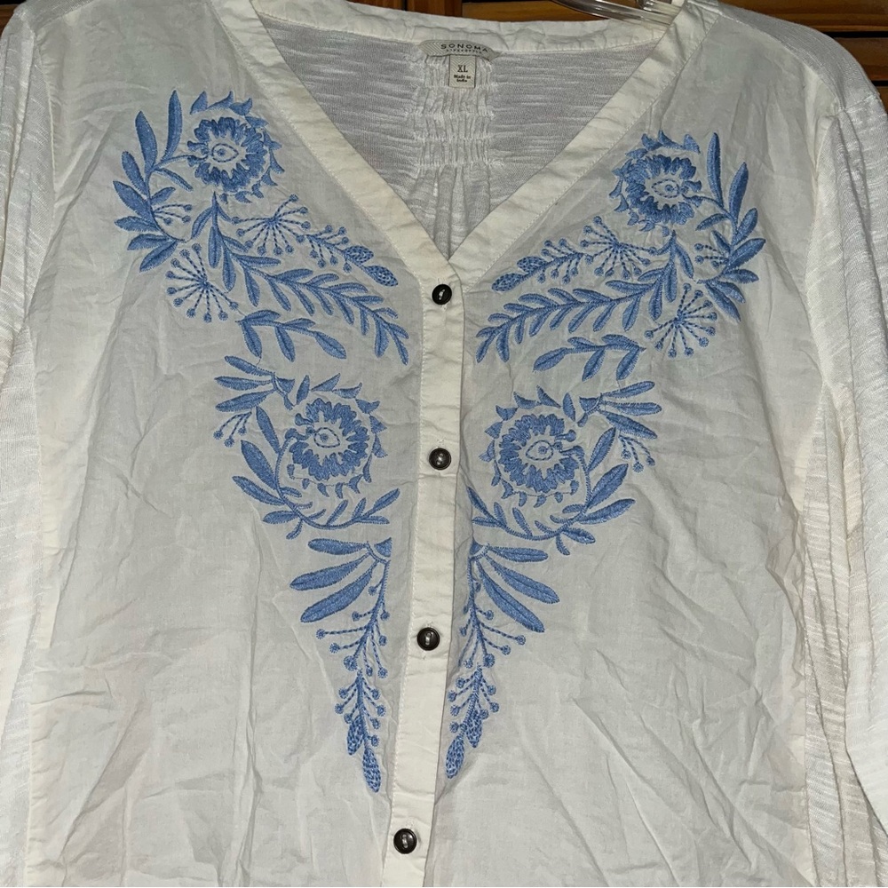 Sonoma‎ Embroidered Button Front 3/4 Sleeve Size XL